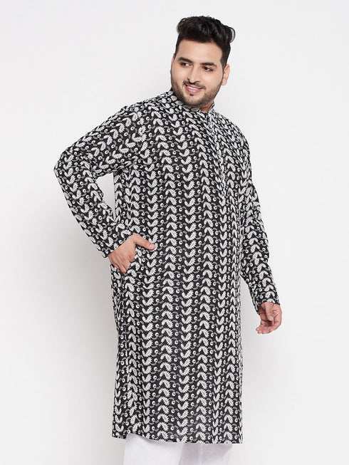 Vastramay Men's Plus Size Black Chikankari Embroidered Kurta