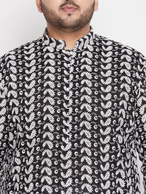 Vastramay Men's Plus Size Black Chikankari Embroidered Kurta