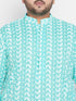 Vastramay Men's Plus Size Green Chikankari Embroidered Kurta And White Dhoti Set