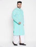 Vastramay Men's Plus Size Green Chikankari Embroidered Kurta And White Dhoti Set