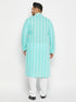 Vastramay Men's Plus Size Green Chikankari Embroidered Kurta And White Cotton Pant Style Pyjama Set