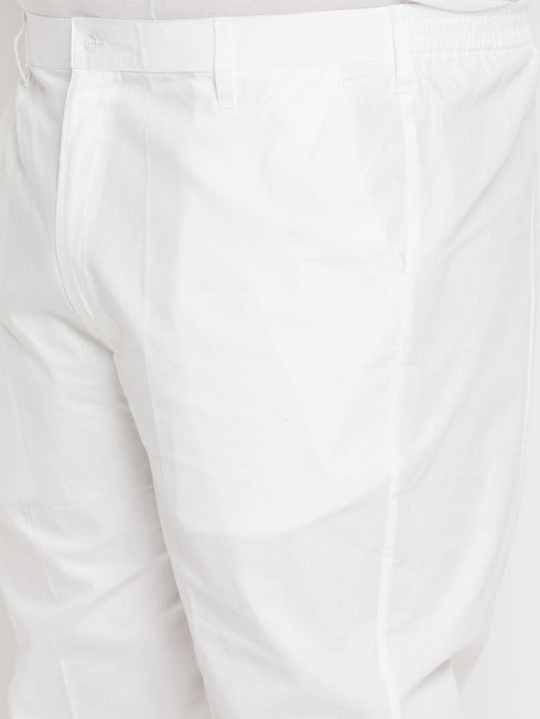 Vastramay Men's Plus Size Green Chikankari Embroidered Kurta And White Cotton Pant Style Pyjama Set