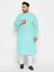 Vastramay Men's Plus Size Green Chikankari Embroidered Kurta And White Cotton Pant Style Pyjama Set