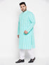 Vastramay Men's Plus Size Green Chikankari Embroidered Kurta And White Pyjama Set