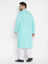 Vastramay Men's Plus Size Green Chikankari Embroidered Kurta And White Pyjama Set