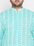 Vastramay Men's Plus Size Green Chikankari Embroidered Kurta And White Pyjama Set