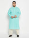 Vastramay Men's Plus Size Green Chikankari Embroidered Kurta And Cream Patiala Set