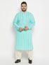 Vastramay Men's Plus Size Green Chikankari Embroidered Kurta And Cream Patiala Set