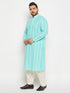 Vastramay Men's Plus Size Green Chikankari Embroidered Kurta And Cream Patiala Set