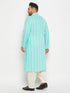 Vastramay Men's Plus Size Green Chikankari Embroidered Kurta And Cream Patiala Set
