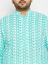 Vastramay Men's Plus Size Green Chikankari Embroidered Kurta And Cream Patiala Set