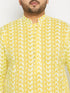 Vastramay Men's Plus Size Mustard Chikankari Embroidered Kurta