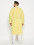 Vastramay Men's Plus Size Mustard Chikankari Embroidered Kurta And White Cotton Pant Style Pyjama Set