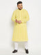 Vastramay Men's Plus Size Mustard Chikankari Embroidered Kurta And White Pyjama Set