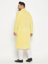 Vastramay Men's Plus Size Mustard Chikankari Embroidered Kurta And White Pyjama Set