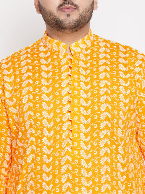 Vastramay Men's Plus Size Orange Chikankari Embroidered Kurta