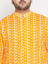 Vastramay Men's Plus Size Orange Chikankari Embroidered Kurta