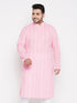 Vastramay Men's Plus Size Pink Chikankari Embroidered Kurta