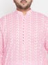 Vastramay Men's Plus Size Pink Chikankari Embroidered Kurta