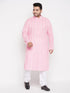 Vastramay Men's Plus Size Pink Chikankari Embroidered Kurta