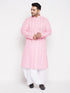 Vastramay Men's Plus Size Pink Chikankari Embroidered Kurta And White Dhoti Set