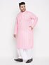 Vastramay Men's Plus Size Pink Chikankari Embroidered Kurta And White Dhoti Set