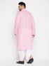 Vastramay Men's Plus Size Pink Chikankari Embroidered Kurta And White Dhoti Set
