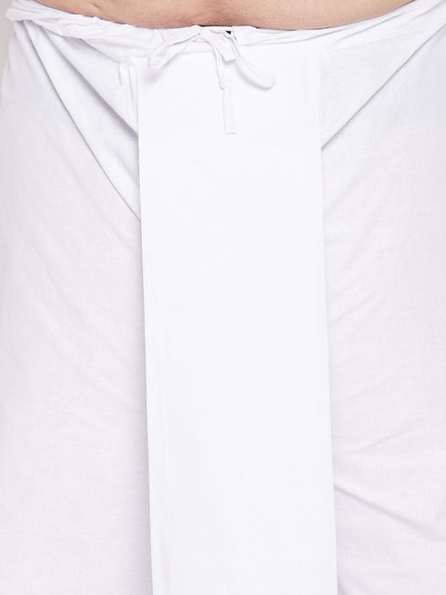 Vastramay Men's Plus Size Pink Chikankari Embroidered Kurta And White Dhoti Set