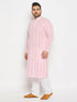 Vastramay Men's Plus Size Pink Chikankari Embroidered Kurta And White Cotton Pant Style Pyjama Set