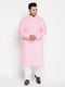 Vastramay Men's Plus Size Pink Chikankari Embroidered Kurta And White Pyjama Set