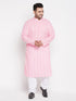 Vastramay Men's Plus Size Pink Chikankari Embroidered Kurta And White Pyjama Set
