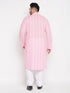 Vastramay Men's Plus Size Pink Chikankari Embroidered Kurta And White Pyjama Set