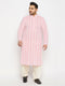 Vastramay Men's Plus Size Pink Chikankari Embroidered Kurta And Cream Patiala Set