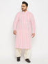 Vastramay Men's Plus Size Pink Chikankari Embroidered Kurta And Cream Patiala Set