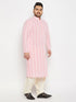 Vastramay Men's Plus Size Pink Chikankari Embroidered Kurta And Cream Patiala Set