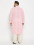 Vastramay Men's Plus Size Pink Chikankari Embroidered Kurta And Cream Patiala Set