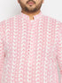 Vastramay Men's Plus Size Pink Chikankari Embroidered Kurta And Cream Patiala Set
