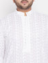 Vastramay Men's Plus Size White Chikankari Embroidered Kurta