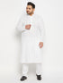 Vastramay Men's Plus Size White Chikankari Embroidered Kurta And White Cotton Pant Style Pyjama Set