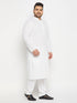 Vastramay Men's Plus Size White Chikankari Embroidered Kurta And White Cotton Pant Style Pyjama Set