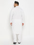Vastramay Men's Plus Size White Chikankari Embroidered Kurta And White Cotton Pant Style Pyjama Set