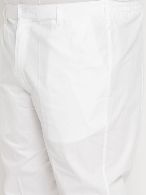 Vastramay Men's Plus Size White Chikankari Embroidered Kurta And White Cotton Pant Style Pyjama Set
