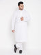 Vastramay Men's Plus Size White Chikankari Embroidered Kurta And White Pyjama Set