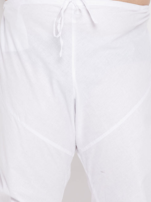 Vastramay Men's Plus Size White Chikankari Embroidered Kurta And White Pyjama Set