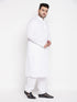 Vastramay Men's Plus Size White Chikankari Embroidered Kurta And White Pyjama Set
