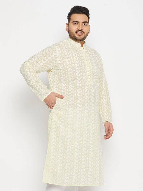 Vastramay Men's Plus Size Chikankari Embroidered Kurta