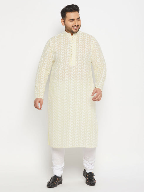 Vastramay Men's Plus Size Chikankari Embroidered Kurta