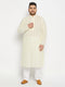 Vastramay Men's Plus Size Chikankari Embroidered Kurta And White Cotton Pant Style Pyjama Set