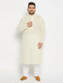 Vastramay Men's Plus Size Chikankari Embroidered Kurta And White Cotton Pant Style Pyjama Set
