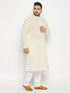 Vastramay Men's Plus Size Chikankari Embroidered Kurta And White Cotton Pant Style Pyjama Set